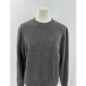 Elodie Anthropologie Charcoal Gray Puff Sleeve Rib Knit Sweater Large NWT